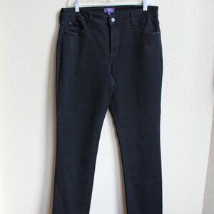 NYDJ Black Skinny Size 12 Jeans Cotton Blend Front Zip Tiny Rhinestones